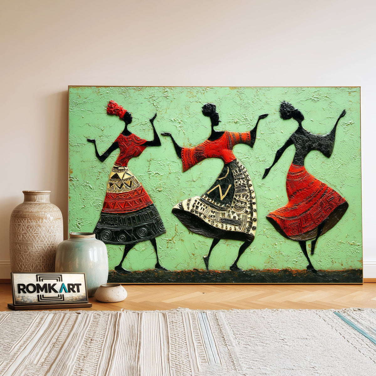 African Dancing Oil Painting - image 3