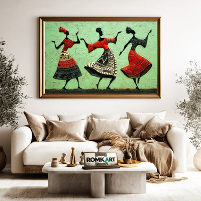 African Dancing Oil Painting - image 5