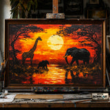 African Savanna at Sunset hand-painted oil painting on canvas