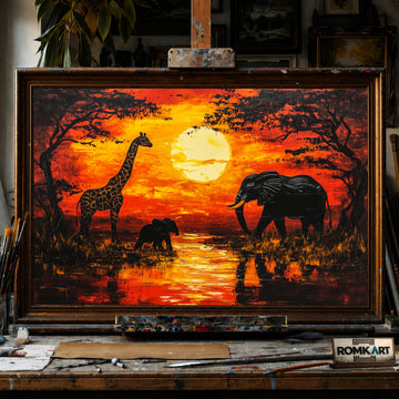 African Savanna at Sunset hand-painted oil painting on canvas