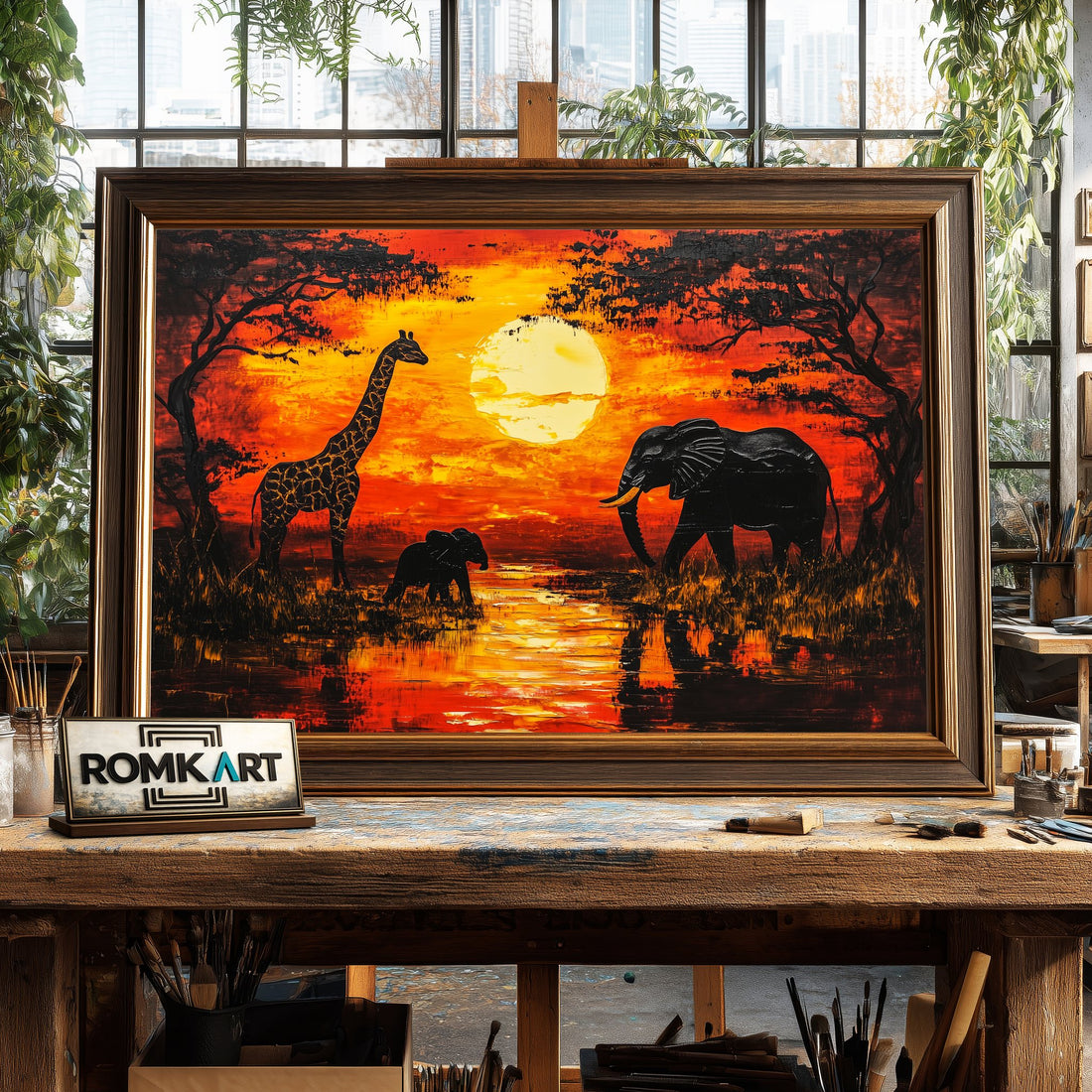 African Savanna at Sunset hand-painted oil painting on canvas