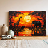 African Savanna at Sunset Landscape Oil Painting - image 3