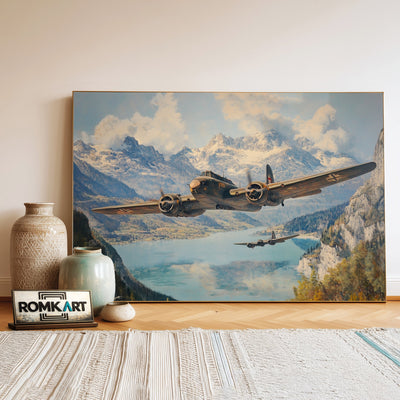 Airplane on Swiss Alps WWII Military Aviation Oil Painting - image 3