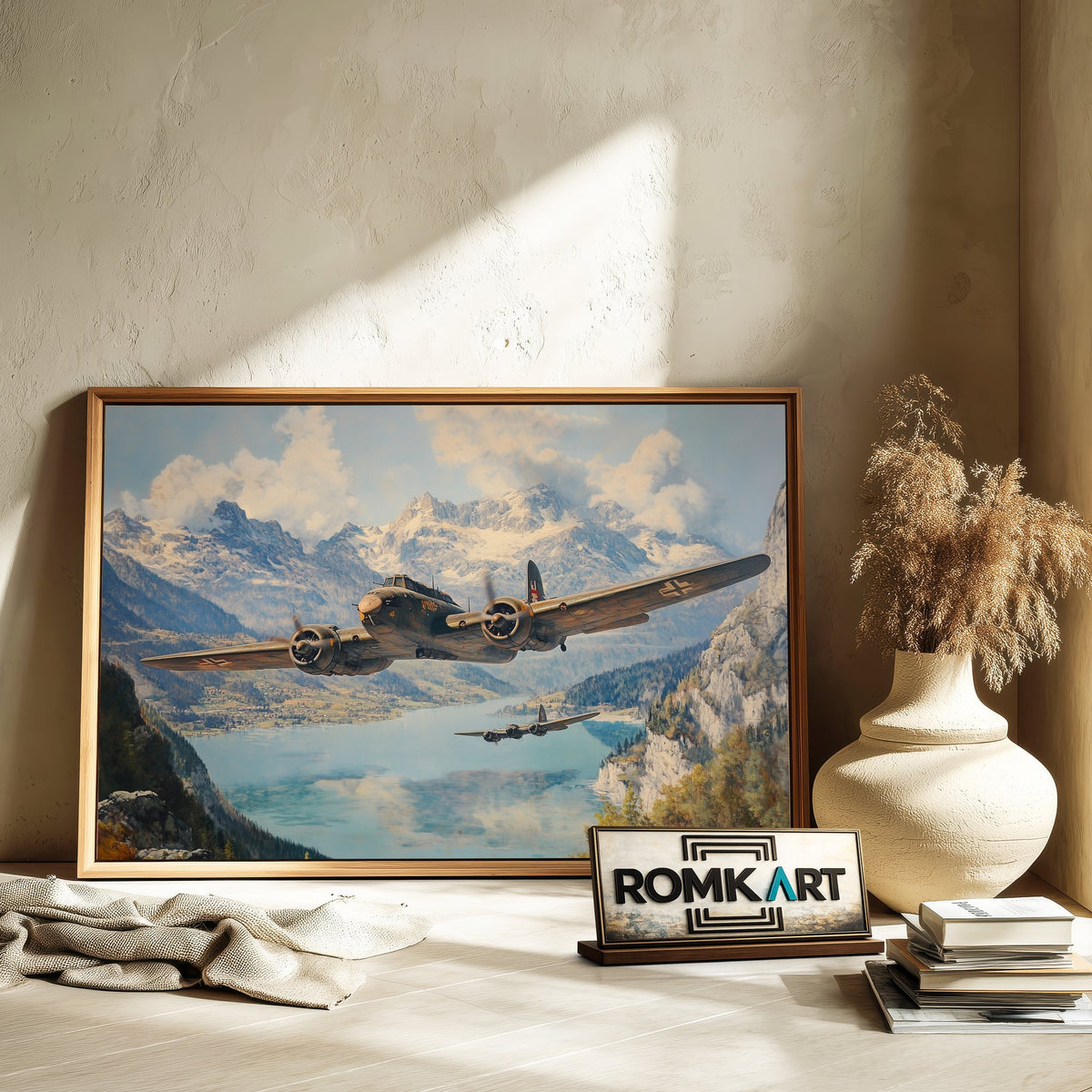 Airplane on Swiss Alps WWII Military Aviation Oil Painting - image 6