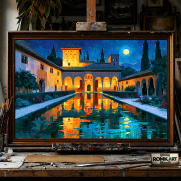 Alhambra Courtyard hand-painted oil painting on canvas