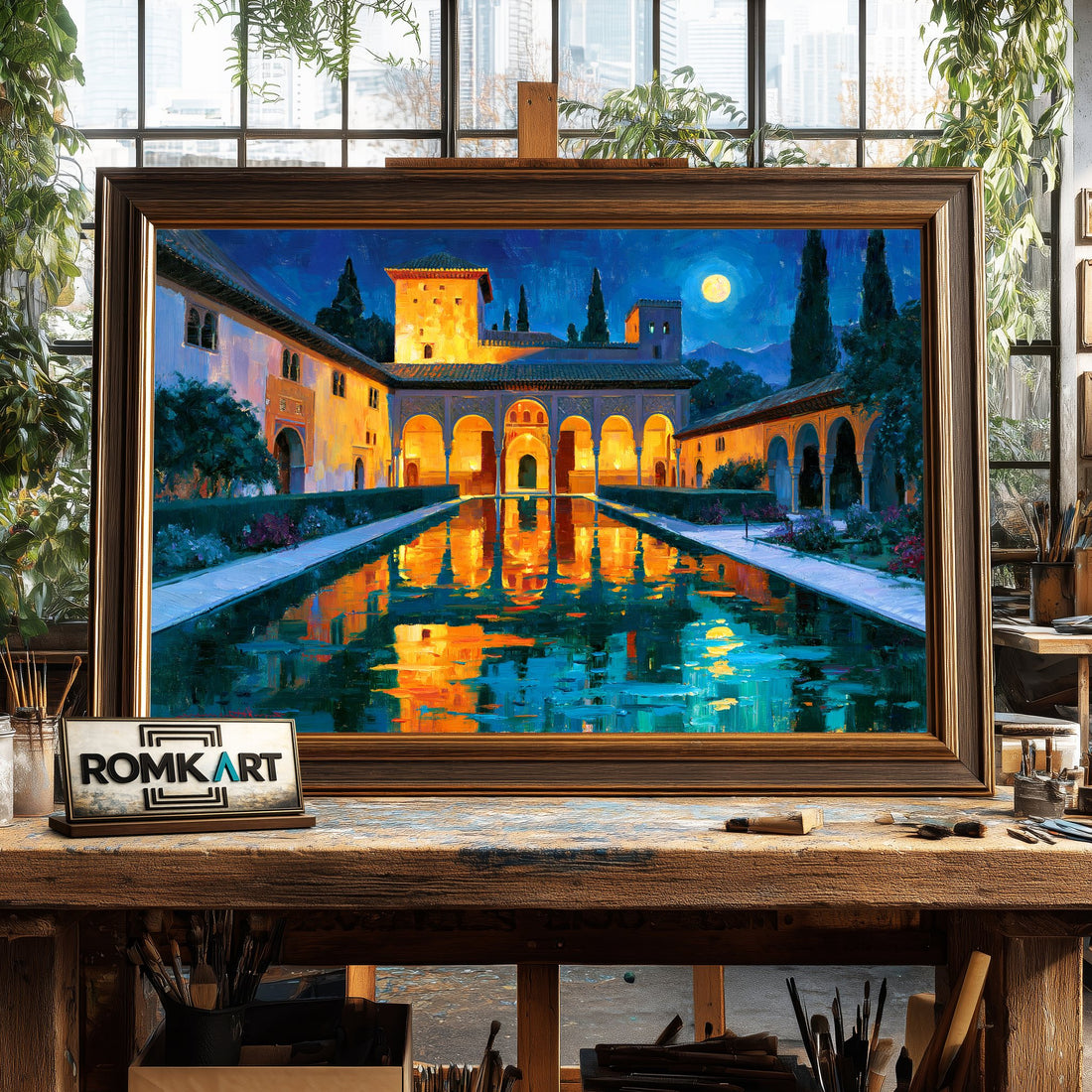 Alhambra Courtyard hand-painted oil painting on canvas