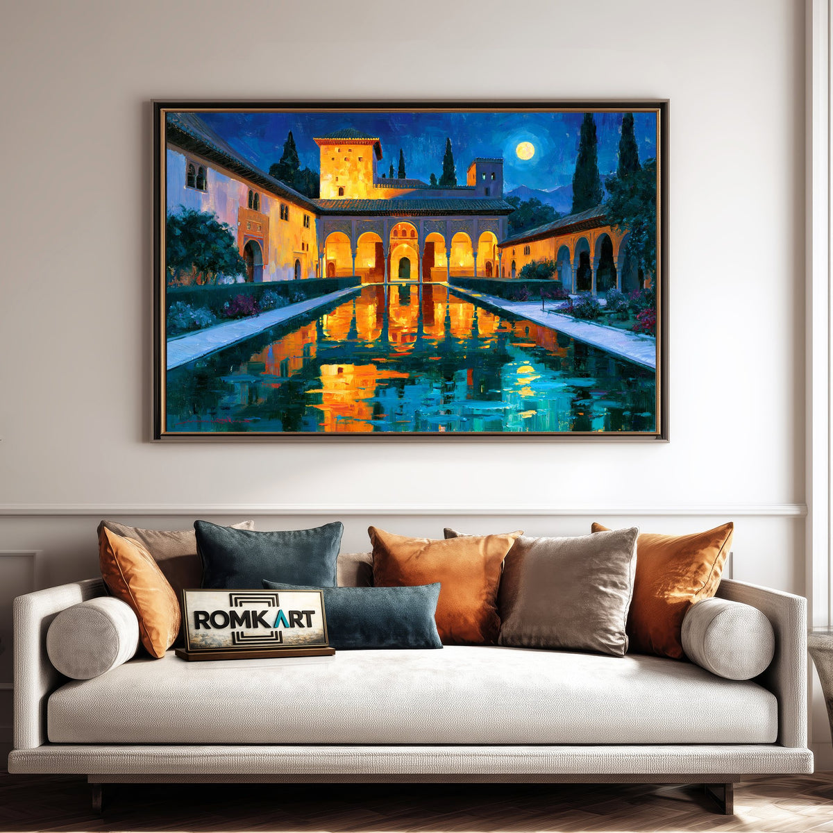 Alhambra Courtyard Architectural Oil Painting - image 4