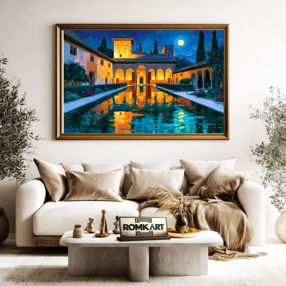 Alhambra Courtyard Architectural Oil Painting - image 5