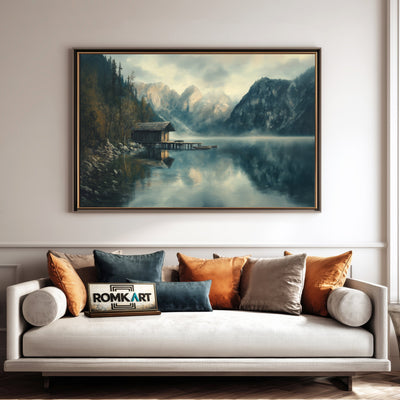 Alpine Lake Dock Harbor Seascape Oil Painting - image 4