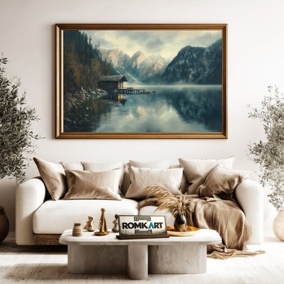 Alpine Lake Dock Harbor Seascape Oil Painting - image 5