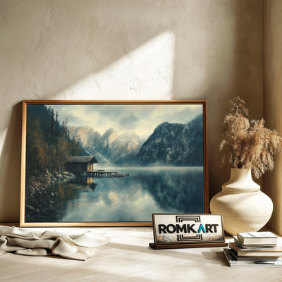 Alpine Lake Dock Harbor Seascape Oil Painting - image 6