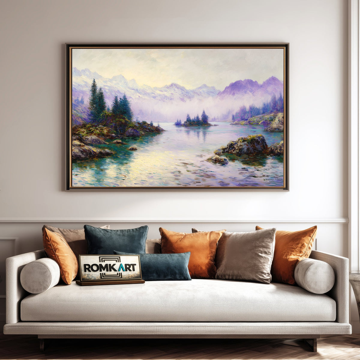 Alpine Lake Misty Mountains Waterscape Oil Painting - image 4