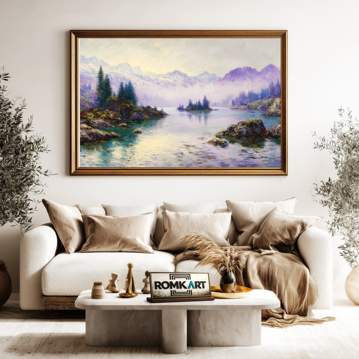 Alpine Lake Misty Mountains Waterscape Oil Painting - image 5