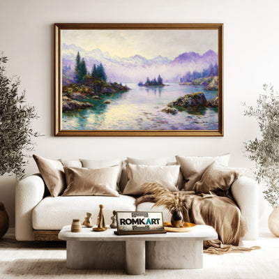 Alpine Lake Misty Mountains Waterscape Oil Painting - image 5