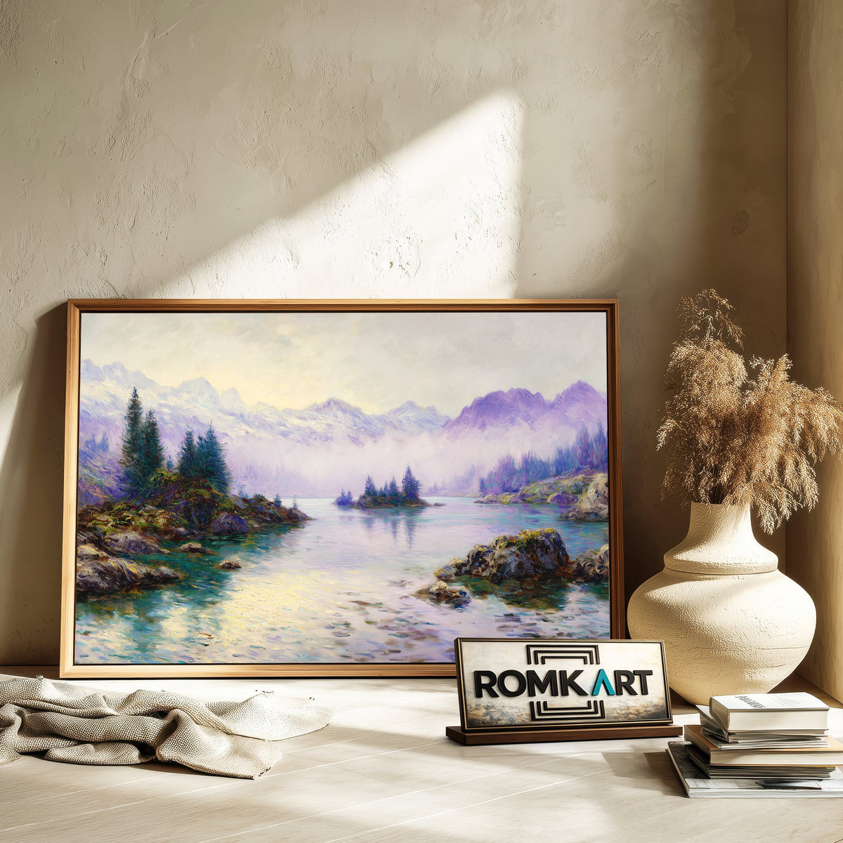Alpine Lake Misty Mountains Waterscape Oil Painting - image 6