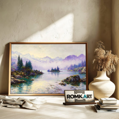 Alpine Lake Misty Mountains Waterscape Oil Painting - image 6