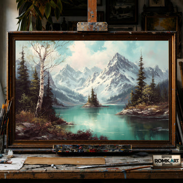 Alpine Mountain Lake hand-painted oil painting on canvas