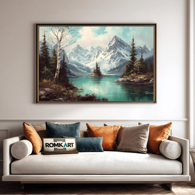 Alpine Mountain Lake Waterscape Oil Painting - image 4