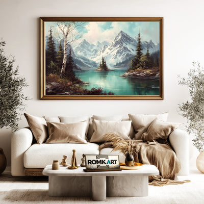 Alpine Mountain Lake Waterscape Oil Painting - image 5