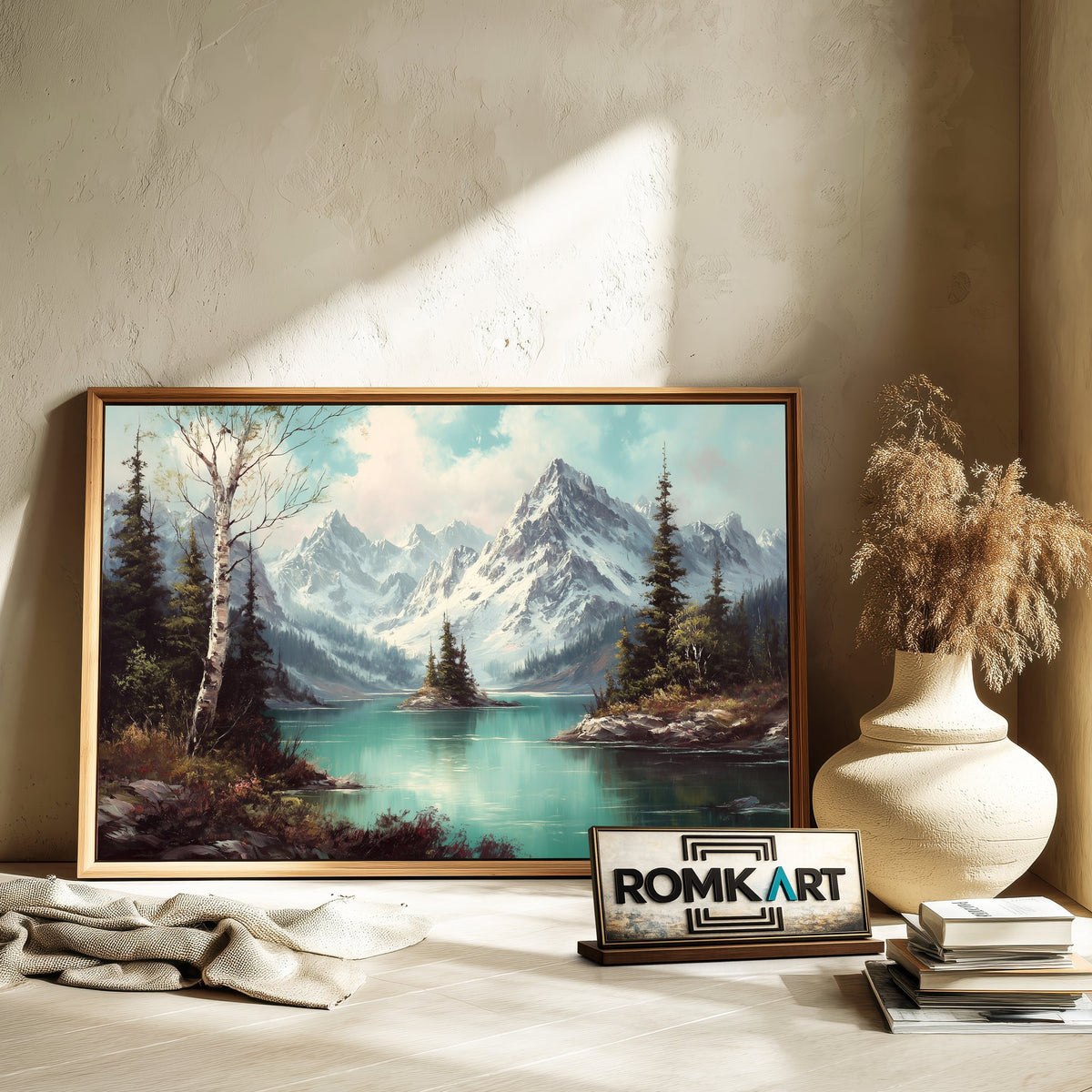 Alpine Mountain Lake Waterscape Oil Painting - image 6
