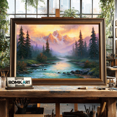 Alpine Mountain River Waterscape Oil Painting - image 2