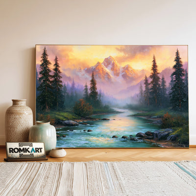 Alpine Mountain River Waterscape Oil Painting - image 3