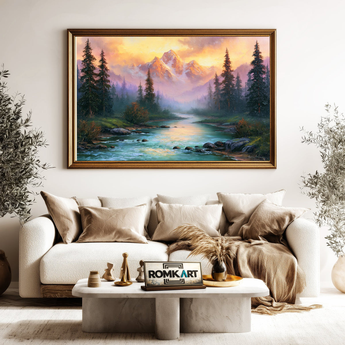 Alpine Mountain River Waterscape Oil Painting - image 5