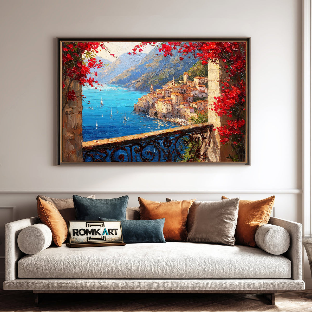 Amalfi Coast view from Stone Balcony Seascape Oil Painting - image 4