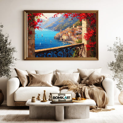 Amalfi Coast view from Stone Balcony Seascape Oil Painting - image 5