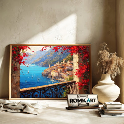 Amalfi Coast view from Stone Balcony Seascape Oil Painting - image 6