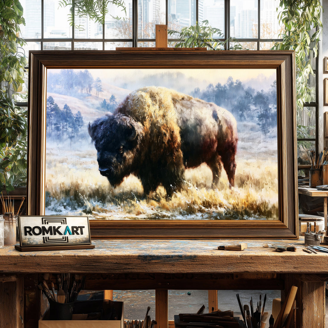 American Bison - Hand-Painted Oil Painting - View 1