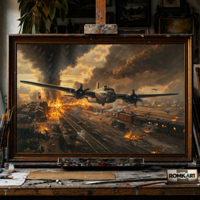 American Bombing Airplane on the Train hand-painted oil painting on canvas
