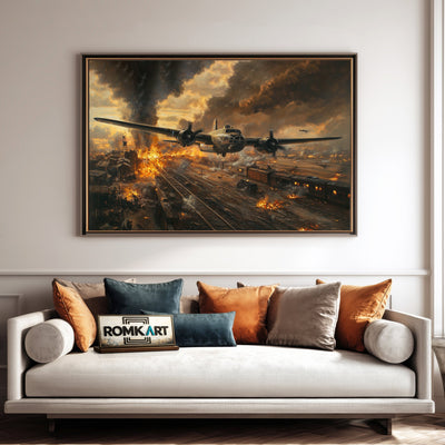 American Bombing Airplane on the Train Aviation Oil Painting - image 4