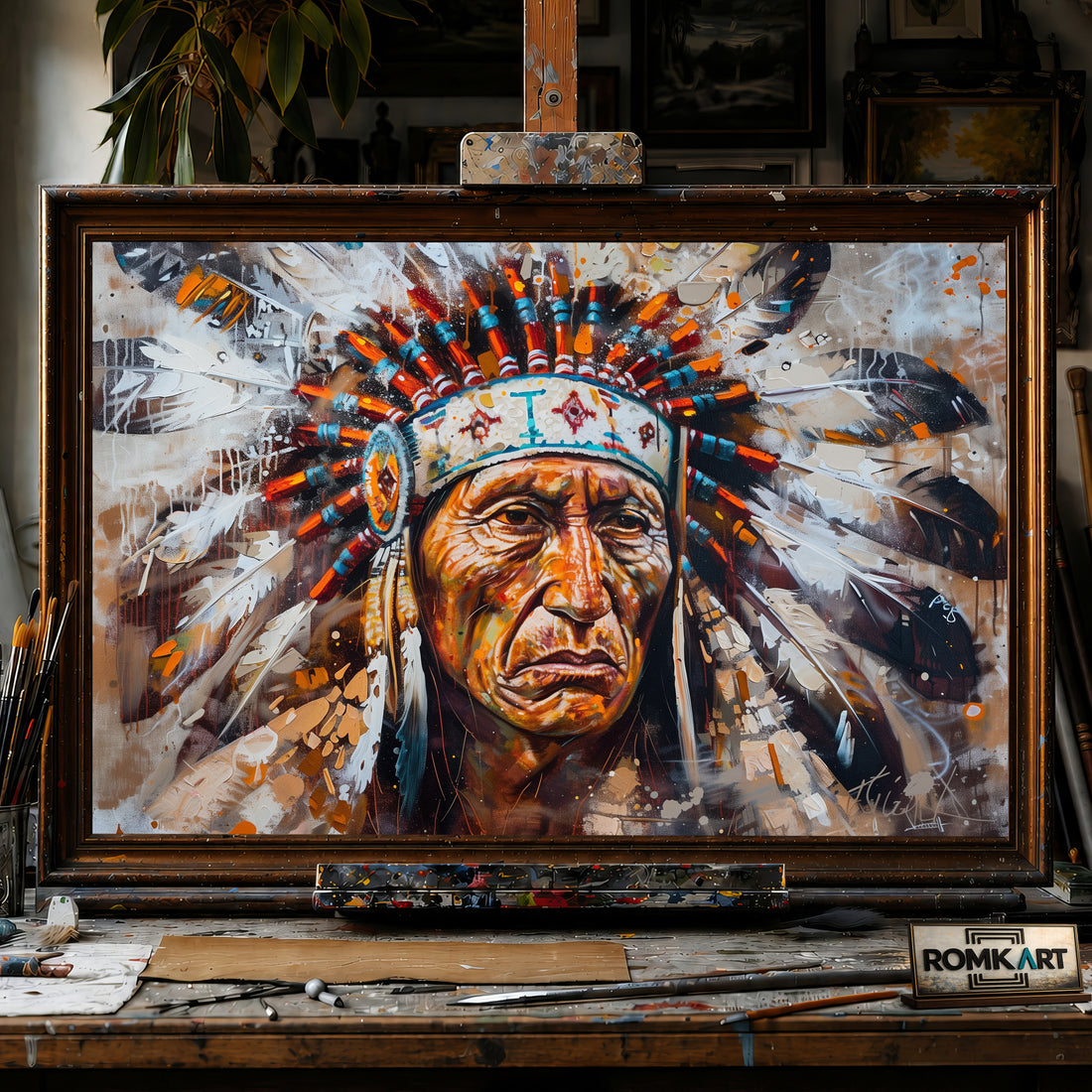 American Chief Elder hand-painted oil painting on canvas