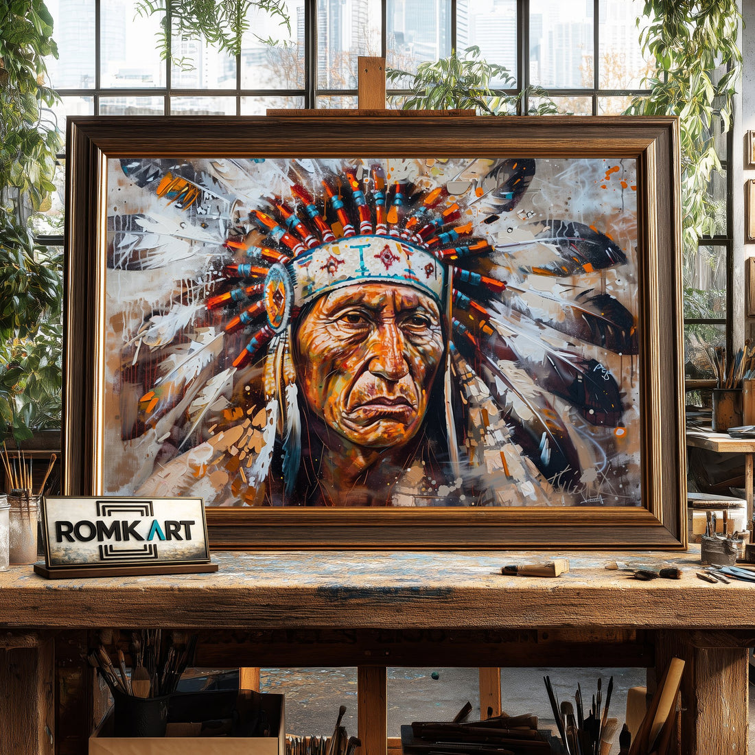 American Chief Elder hand-painted oil painting on canvas