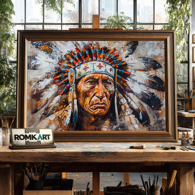 American Chief Elder Native American Oil Painting - image 2