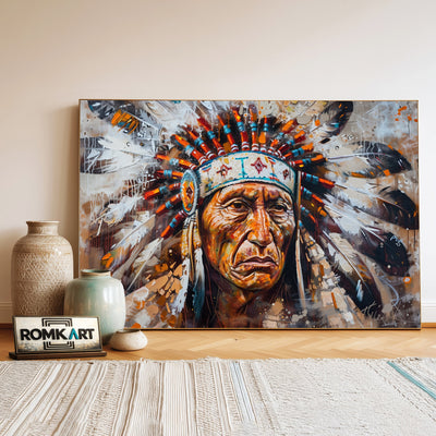 American Chief Elder Native American Oil Painting - image 3