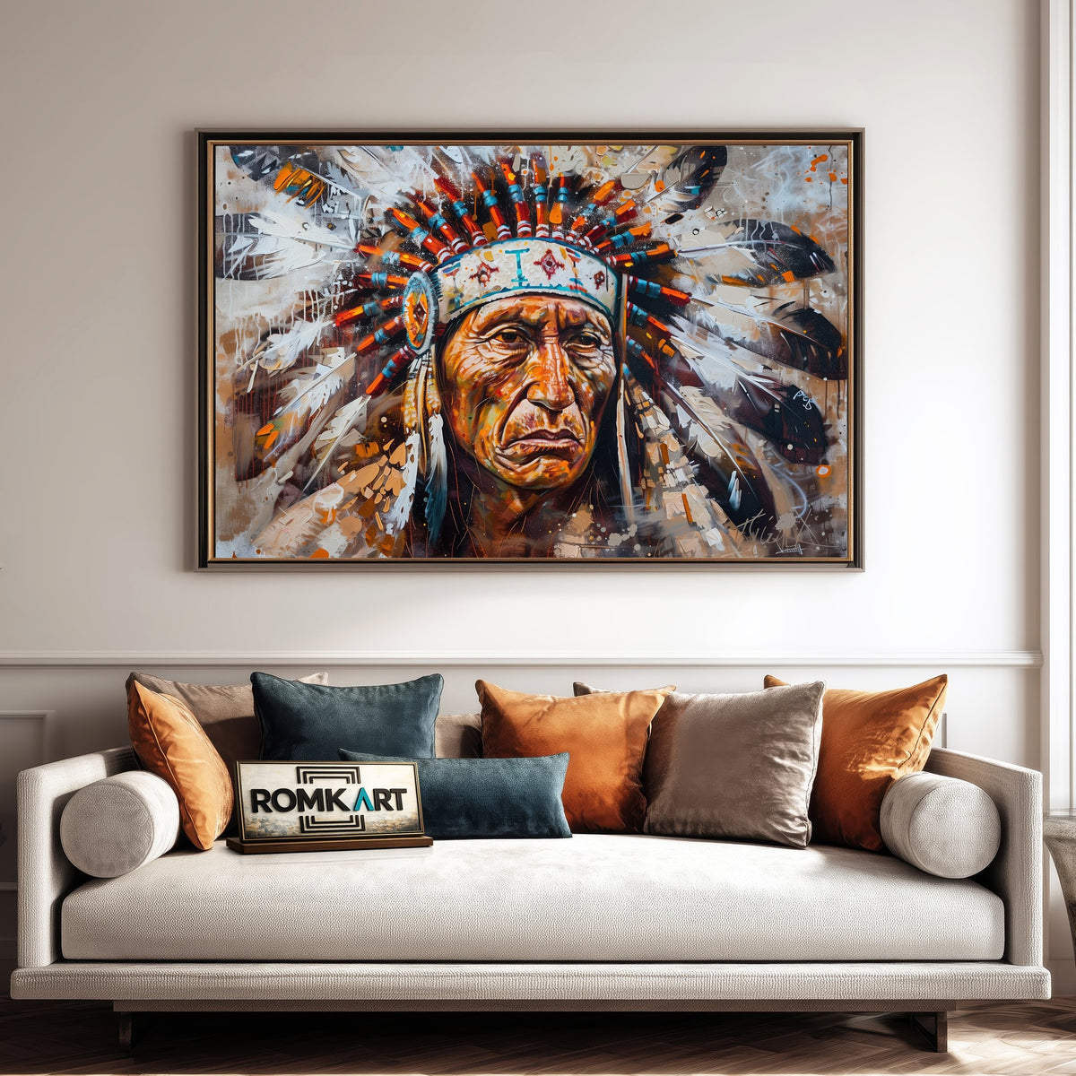 American Chief Elder Native American Oil Painting - image 4