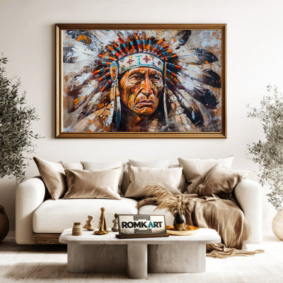 American Chief Elder Native American Oil Painting - image 5