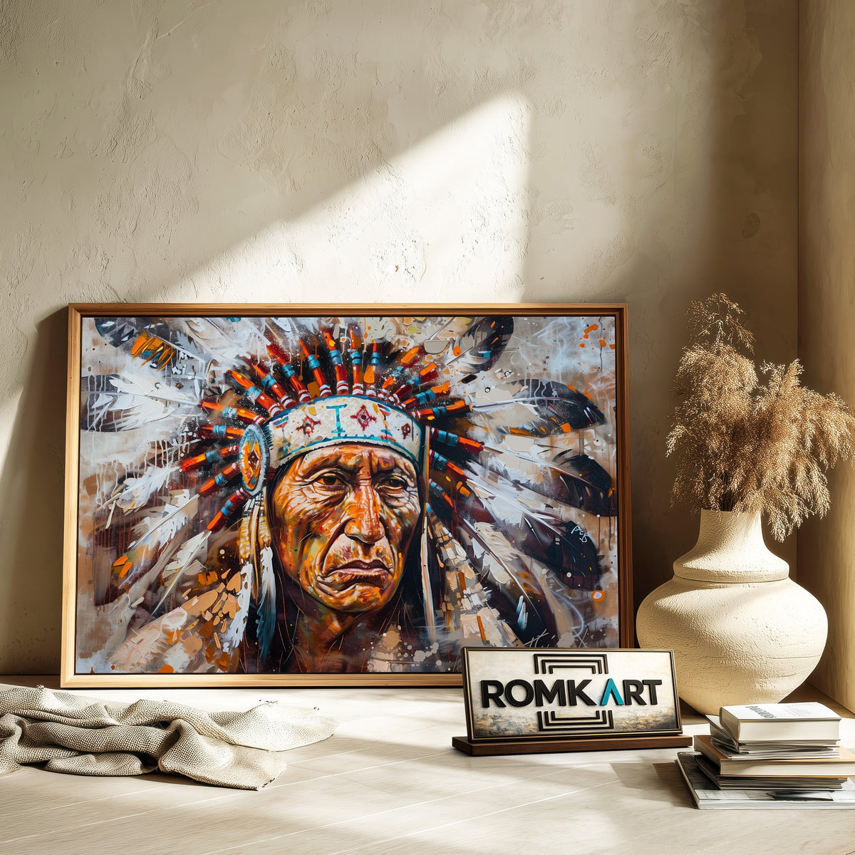 American Chief Elder Native American Oil Painting - image 6