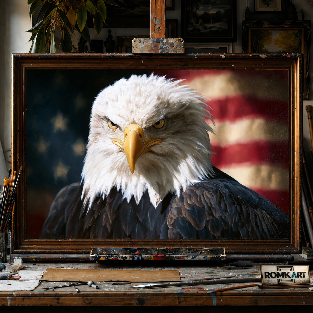 American Flag Eagle hand-painted oil painting on canvas