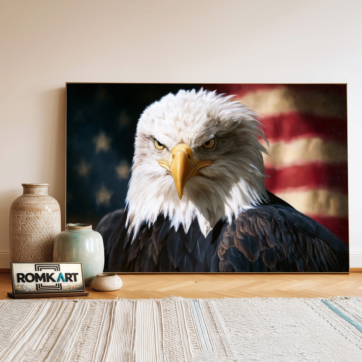 American Flag Eagle Historical Oil Painting - image 3