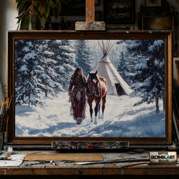 American Indian Woman Leading Horse hand-painted oil painting on canvas