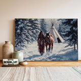 American Indian Woman Leading Horse Native American Oil Painting - image 3