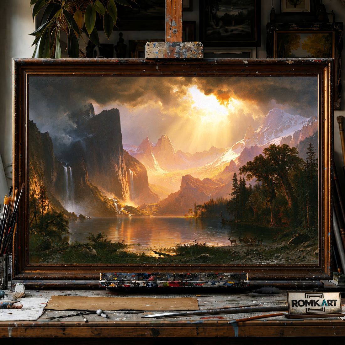 American Romantic Sierra Nevada - Hand-Painted Oil Painting - View 1