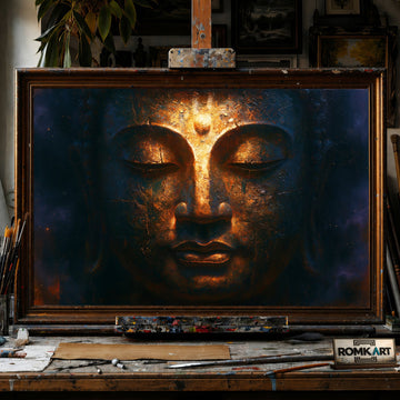 ancient Buddha face - Hand-Painted Oil Painting - View 1