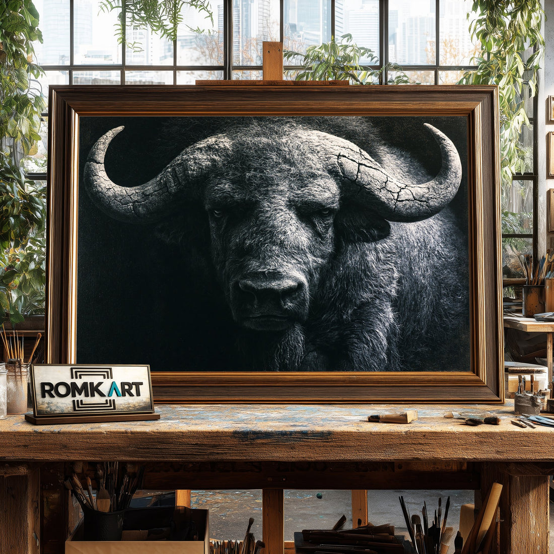 Ancient Buffalo - Hand-Painted Oil Painting - View 1