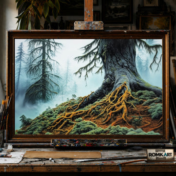 Ancient Forest in the Mist hand-painted oil painting on canvas