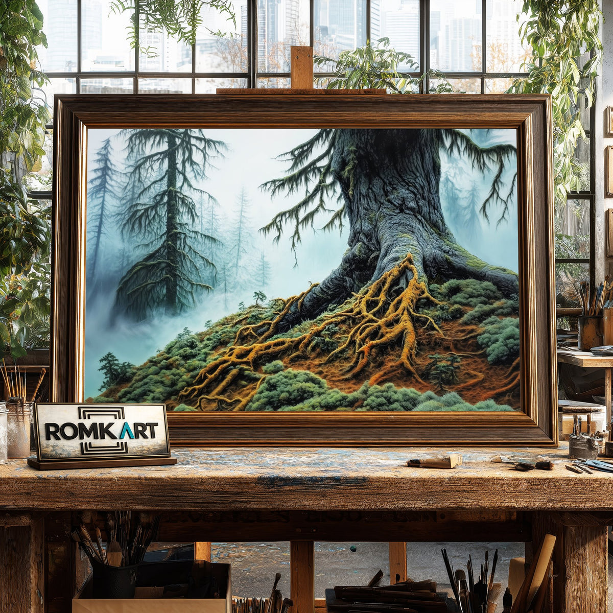 Ancient Forest in the Mist Forest Landscape Oil Painting - image 2