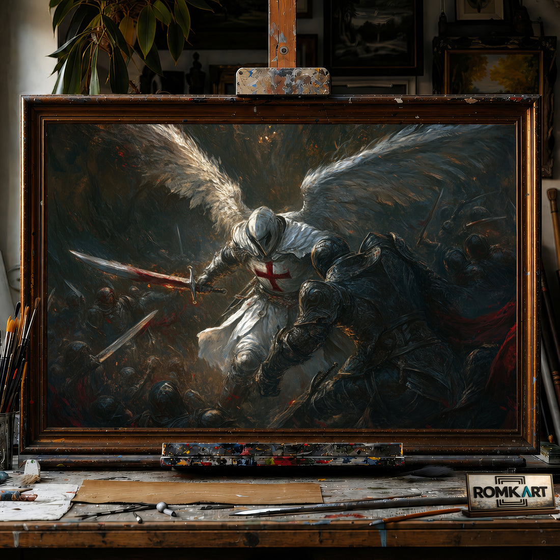 Angel and Army of Demons Battle Scene hand-painted oil painting on canvas